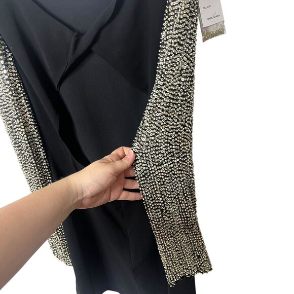 Parker Sequin Sleeve Open Back Cocktail Mini Dress Boat Neck Black Large - Picture 9 of 14